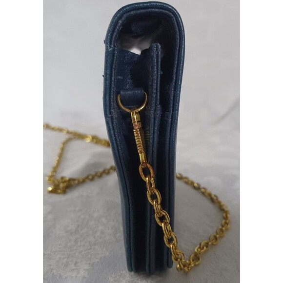 BUXTON SOFT LEATHER GOLD CHAIN STRAP BLUE CROSSBODY PURSE WALLET CLUTCH BAG - Picture 8 of 13